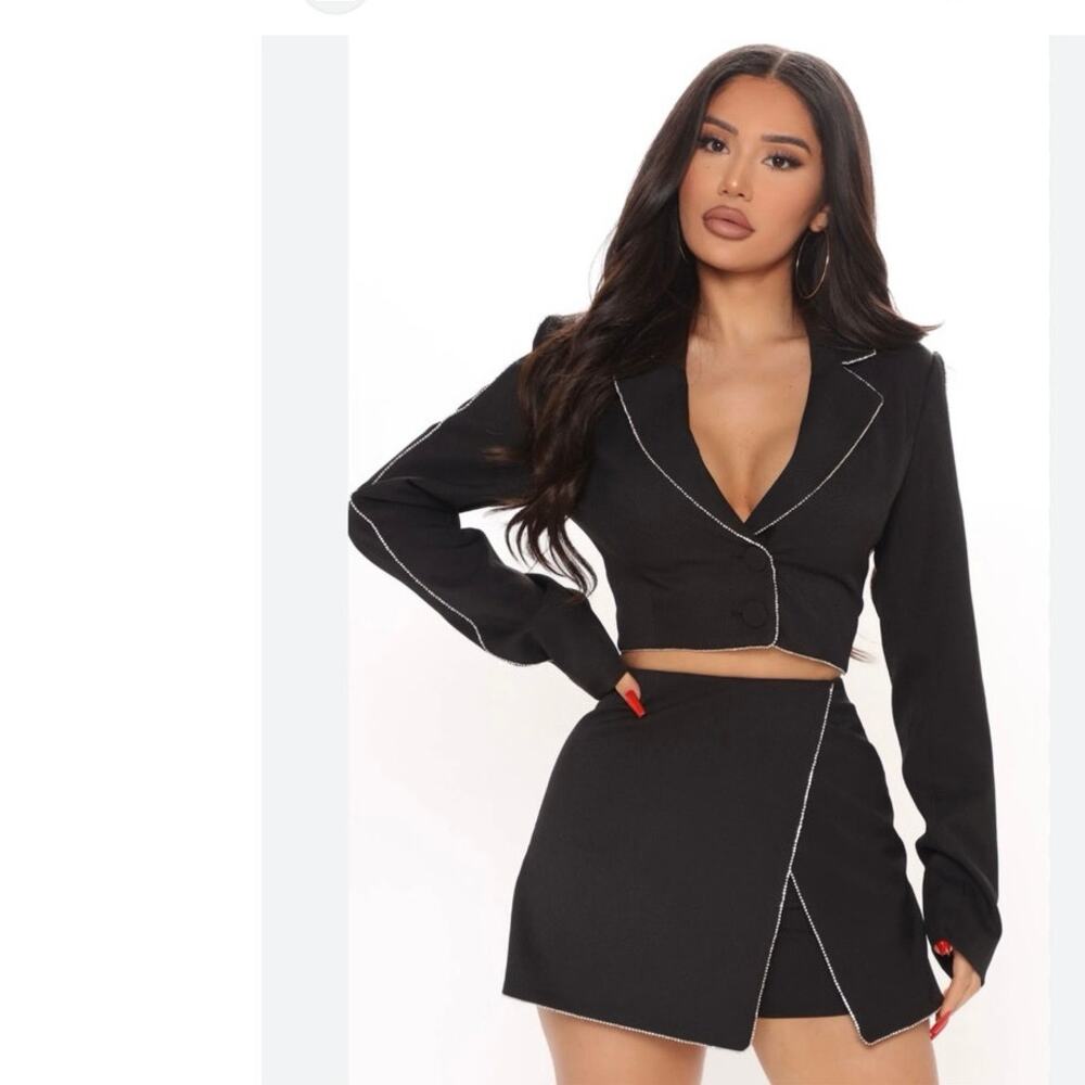 Fashion Nova Always Prepared Rhinestone Trim Jacket Black